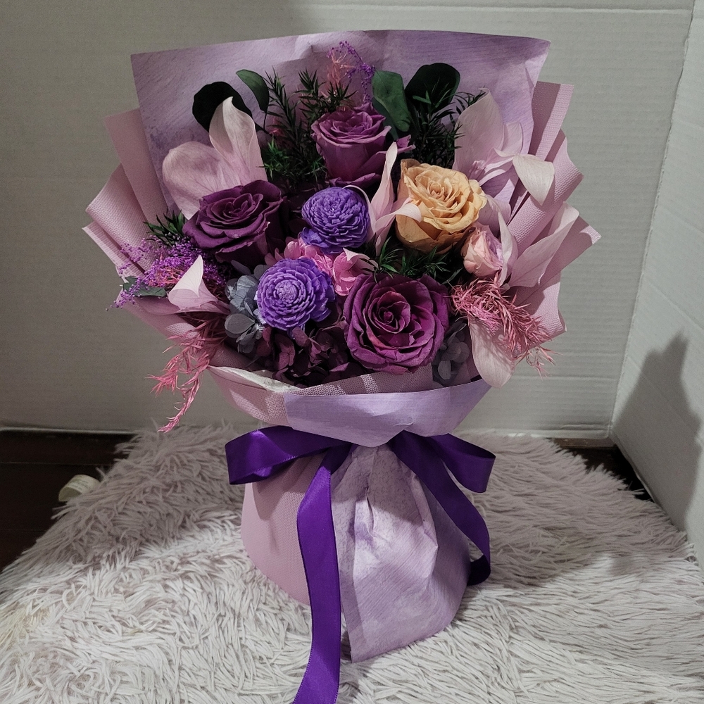 Mosstory Preserved Roses Bouquet Birthday Fowers for Women Purple Gifts for W...